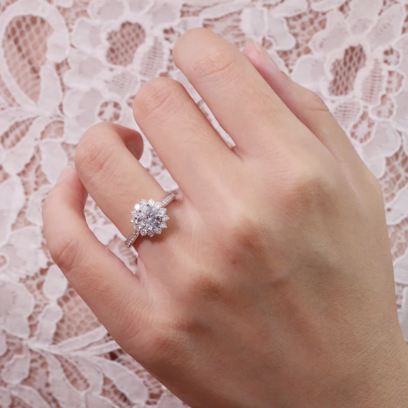 AEAW цветы Муассанит кольцо 14 к белое золото 6,5 мм круглая огранка Brillant лаборатория алмазный браслет для женщин Свадебные женские ювелирные изделия