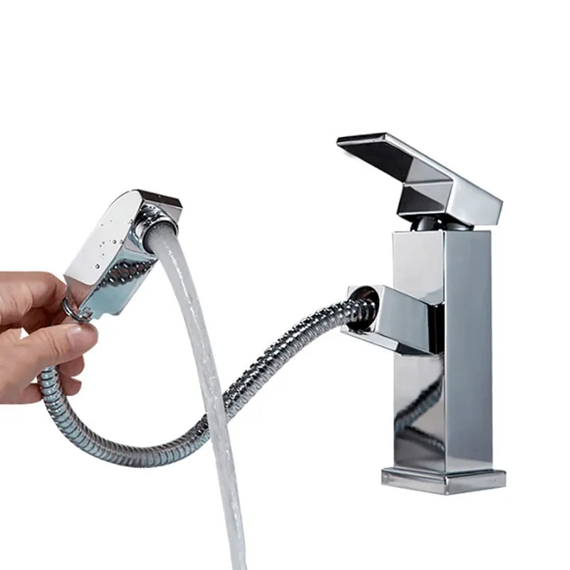 

LASO Washbasin faucet hot and cold square pull out faucet black Chrome Sink Mixer Tap Vanity Water mixer tap Bathroom Faucet