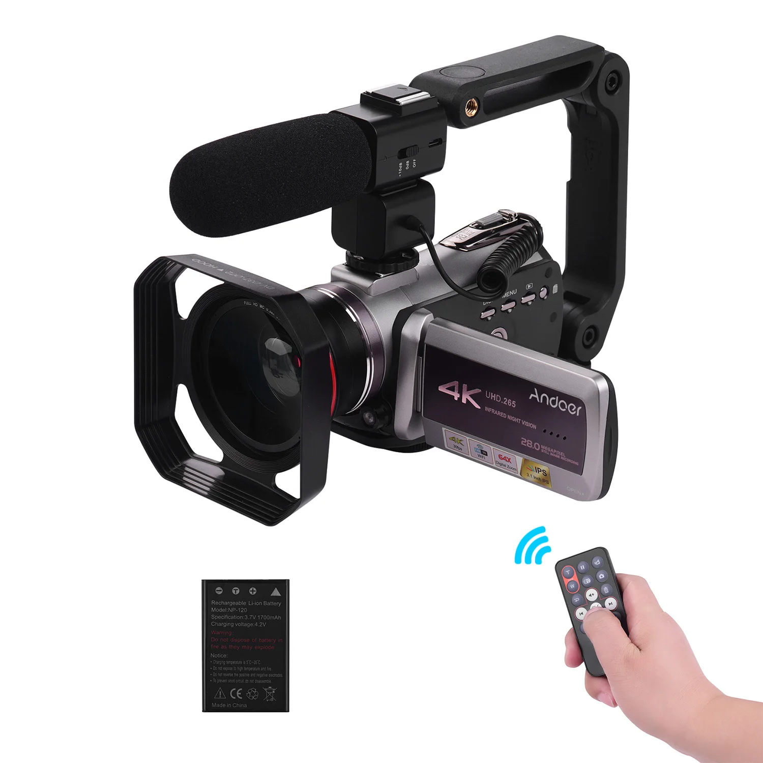 Andoer Real 4K 30FPS WiFi цифровая видеокамера 3,1 дюймов ips сенсорный экран 64X цифровой зум ИК Ночное Видение видеокамера