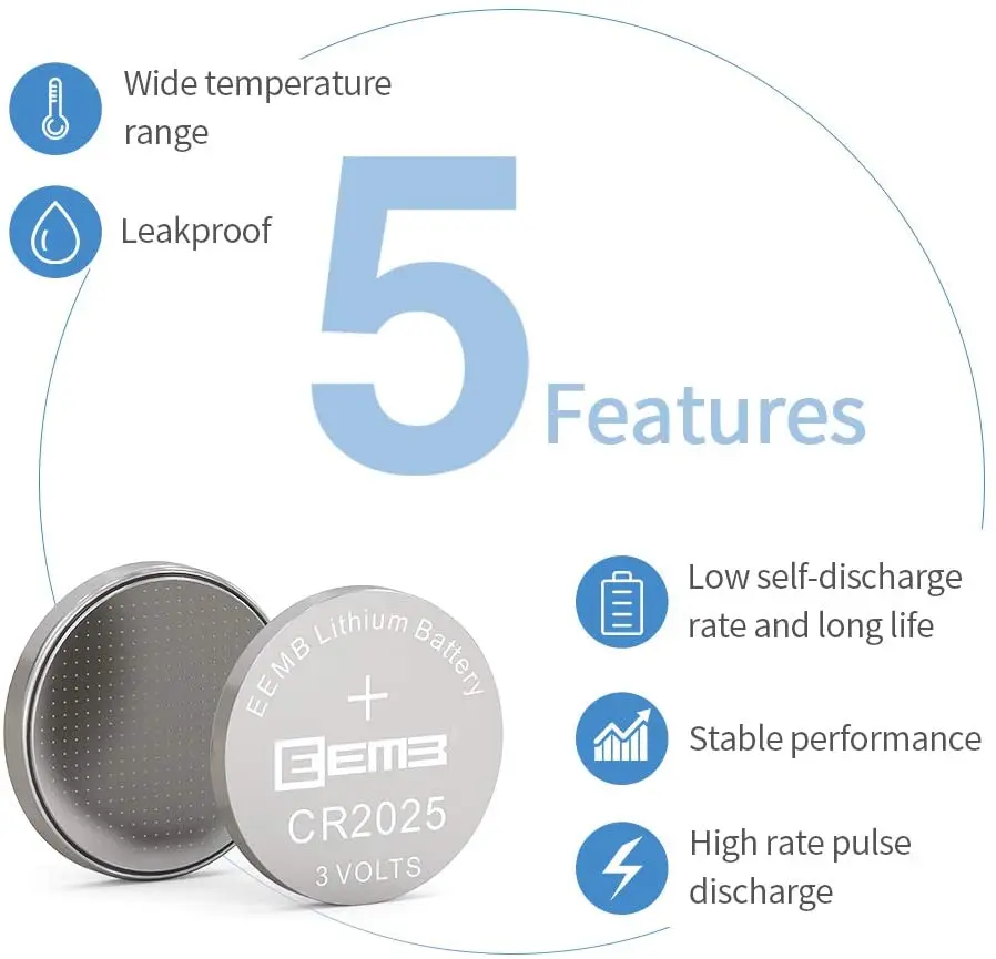 EEMB 10PCS CR2025 Button Battery 2025 3V 150mAh Lithium Battery Coin Cell Batteries for Toy Watch Calculator Tablets Scale