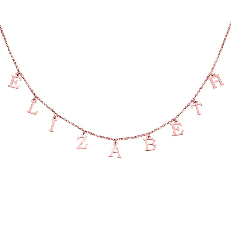 rose gold Торговля несколько букв имя ожерелье чокер персонализированные стерлингового серебра кулон-табличка с именем ожерелье ювелирные изделия Мама Подарки для папы - Окраска металла: rose gold