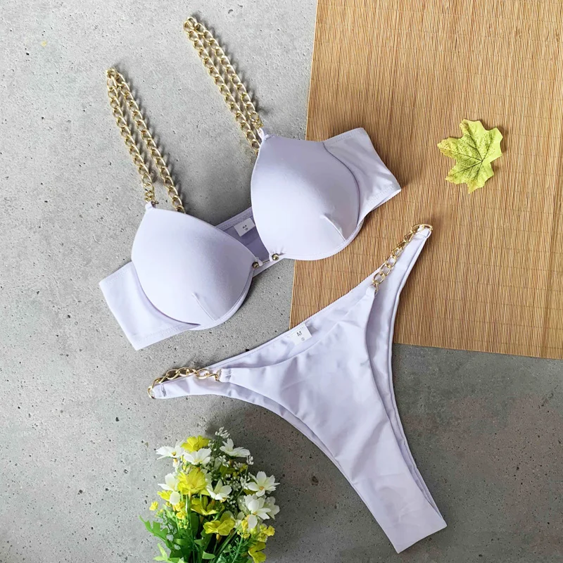 Sexy Summer Bodycon Bikini Set Women Black White Bikinis Metal Chain Swimsuit Female Bandage Beach Swiming Suit 2020 Swimwear Sexy Summer Bodycon Bikini Set Women Black White Bikinis Metal Chain Swimsuit Female Bandage Beach Swiming Suit 2020 Swimwear