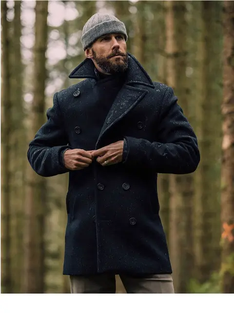 ヨーロッパヴィンテージ】ダークネイビー ダブルブレスト ロングコート