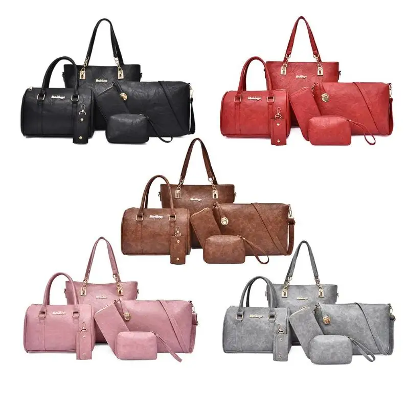 6 шт./компл., одноцветные сумки на плечо из искусственной кожи, женский клатч, брендовая модная дизайнерская сумка через плечо, Прямая поставка