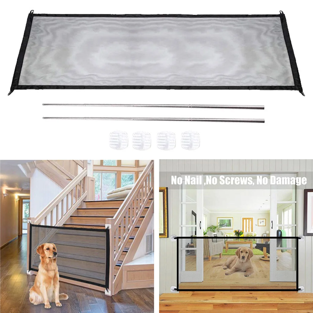 Portable Mesh Folding Safety Fence Gate Dog Safety Guard Gate Fences Indoor Pet Supplies Dog Cat Houses Mesh Gate Fence
