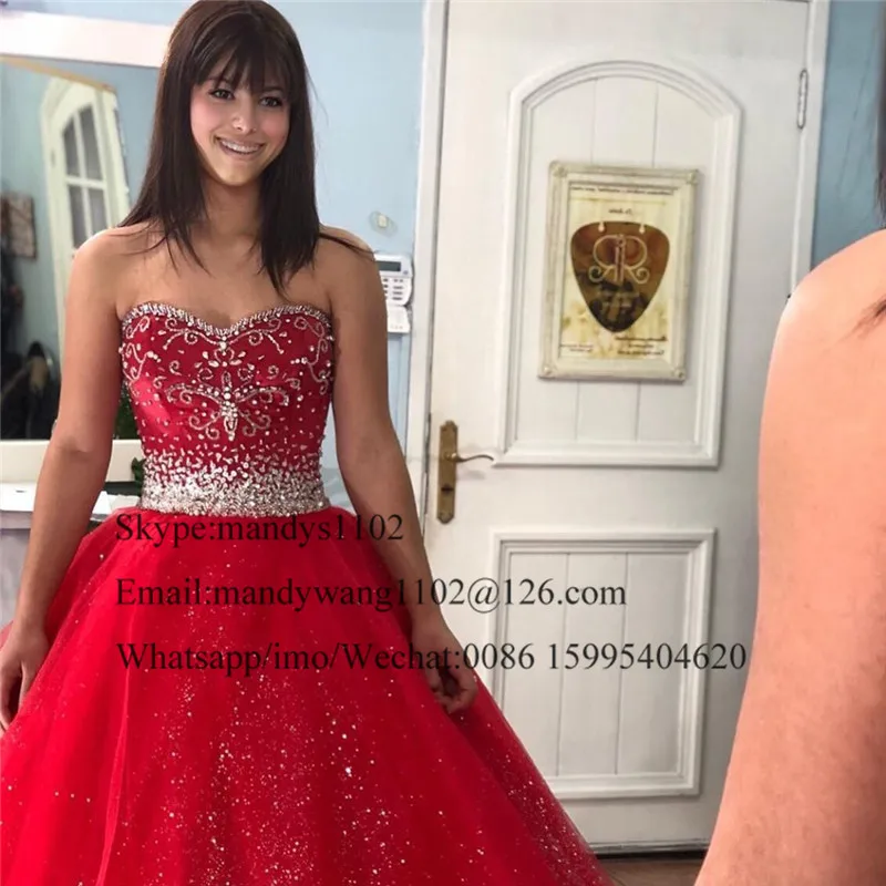 Mbcullyd красное платье Quinceanera с блестящими Бисер с украшением в виде кристаллов Vestido De 15 Anos элегантное Тюлевое бальное платье длинное платье для театрализованного представления