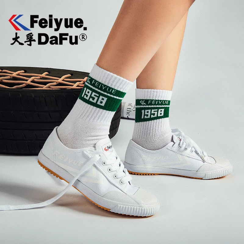 Feiyue Vintage1959/1958 хлопковые полосатые носки мужские и женские носки-трубы средней высоты впитывающие пот удобные 4 цвета повседневные трендовые носки
