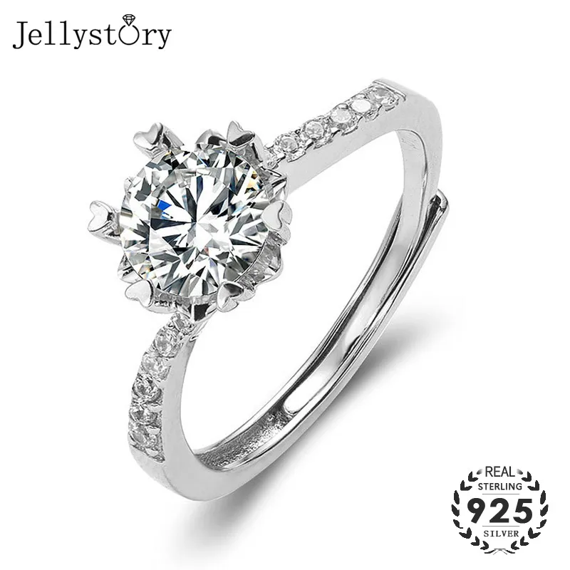 Jellystory 100% реальные 925 серебро кольцо 1ct D Цвет Муассанит разомкнутые кольца