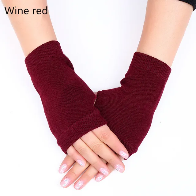 Sailor dance gloves Rivet wool gloves spring and autumn black half-finger gloves show gloves Wine red