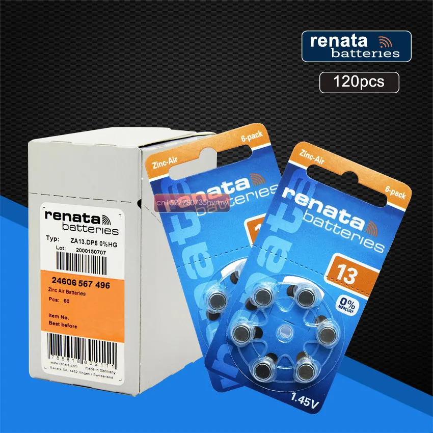 Renata 120pcs/20pack Maratone Plus Size A13 13a Za13 13 Pr48 Zinc Air 1