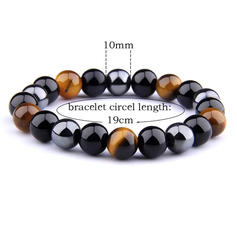 Triple Protection Bracelet For Men Women Bring Luck and Prosperity Hematite Black Obsidian Tiger Eye Stone Bracelets Men Jewelry - Image 3