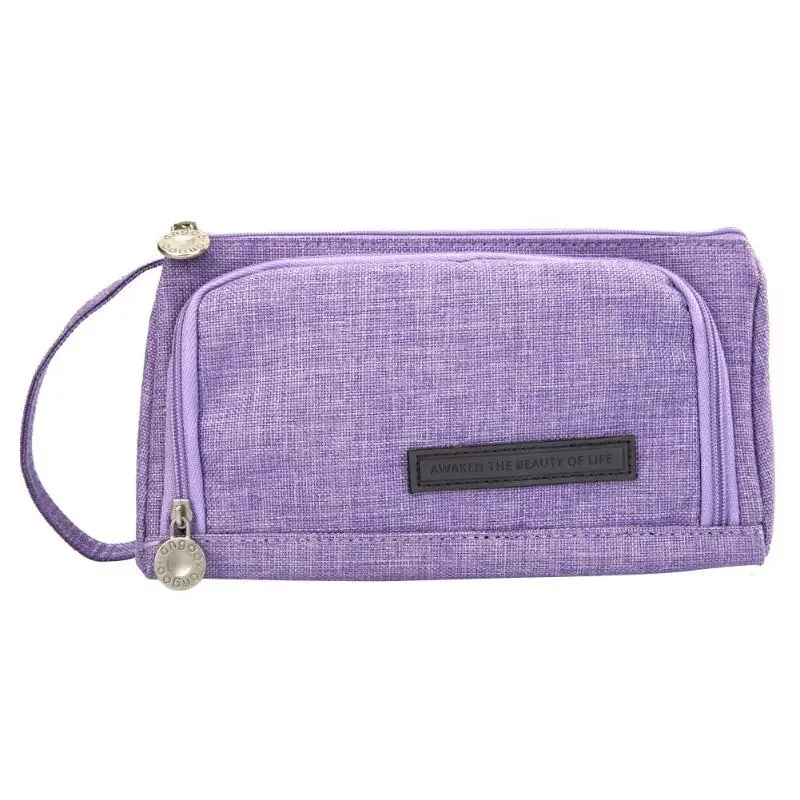 Большой емкости Пенал из парусины ручка сумка канцелярские принадлежности косметическая сумка для хранения офисные школьные принадлежности - Цвет: Purple