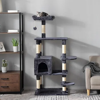 

Pet Cats Tree House Condo Perch Entertainment Playground Stable Furniture for Cats Kittens Multi-Level Tower for Large Cats Cozy