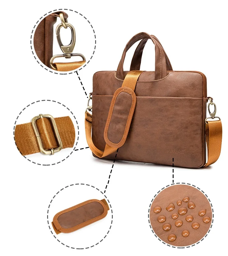 Kinmac bolsa de laptop de couro pu
