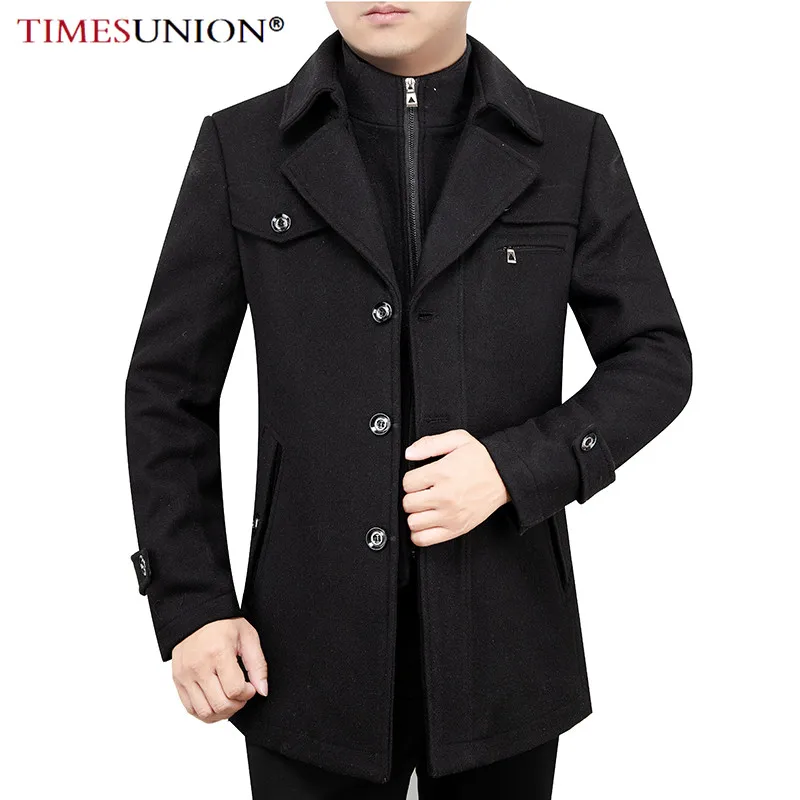 TIMESUNION Casual Brand Men Blends Coats Autumn Winter New High Quality Solid Color Men's Wool Coat Male Fashion Wool Coat Tops TIMESUNION Casual Brand Men Blends Coats Autumn Winter New High Quality Solid Color Men's Wool Coat Male Fashion Wool Coat Tops