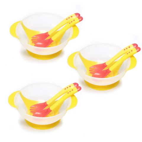 3sets Baby Bowl Training Bowl Spoon Tableware Set Dinner Learning Dishes with Suction Cup Children Training Dinnerware