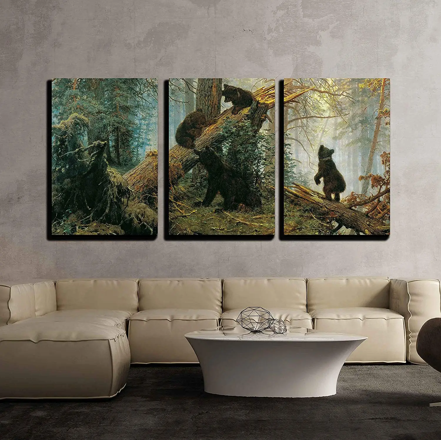 

3 Pieces Modern Canvas Painting Black Bears in Forest Painting Animal and Landscape Canvas Art Wall Decor Drop shipping