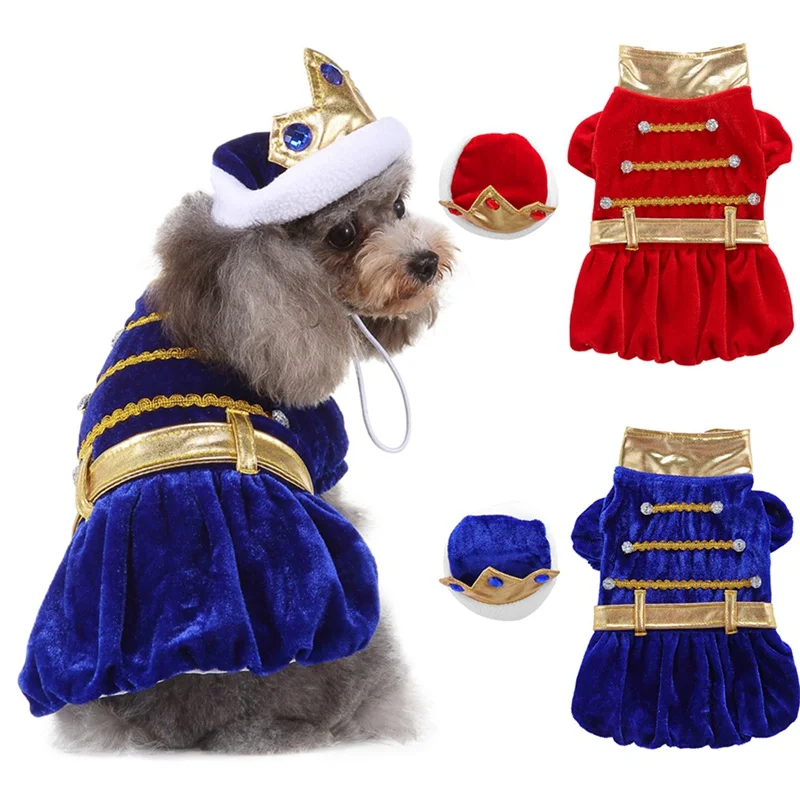 

Pet Halloween Cosplay Costume Funny Princes Outfits Set 2-legged Coat And Hat For Dogs, Red / Blue