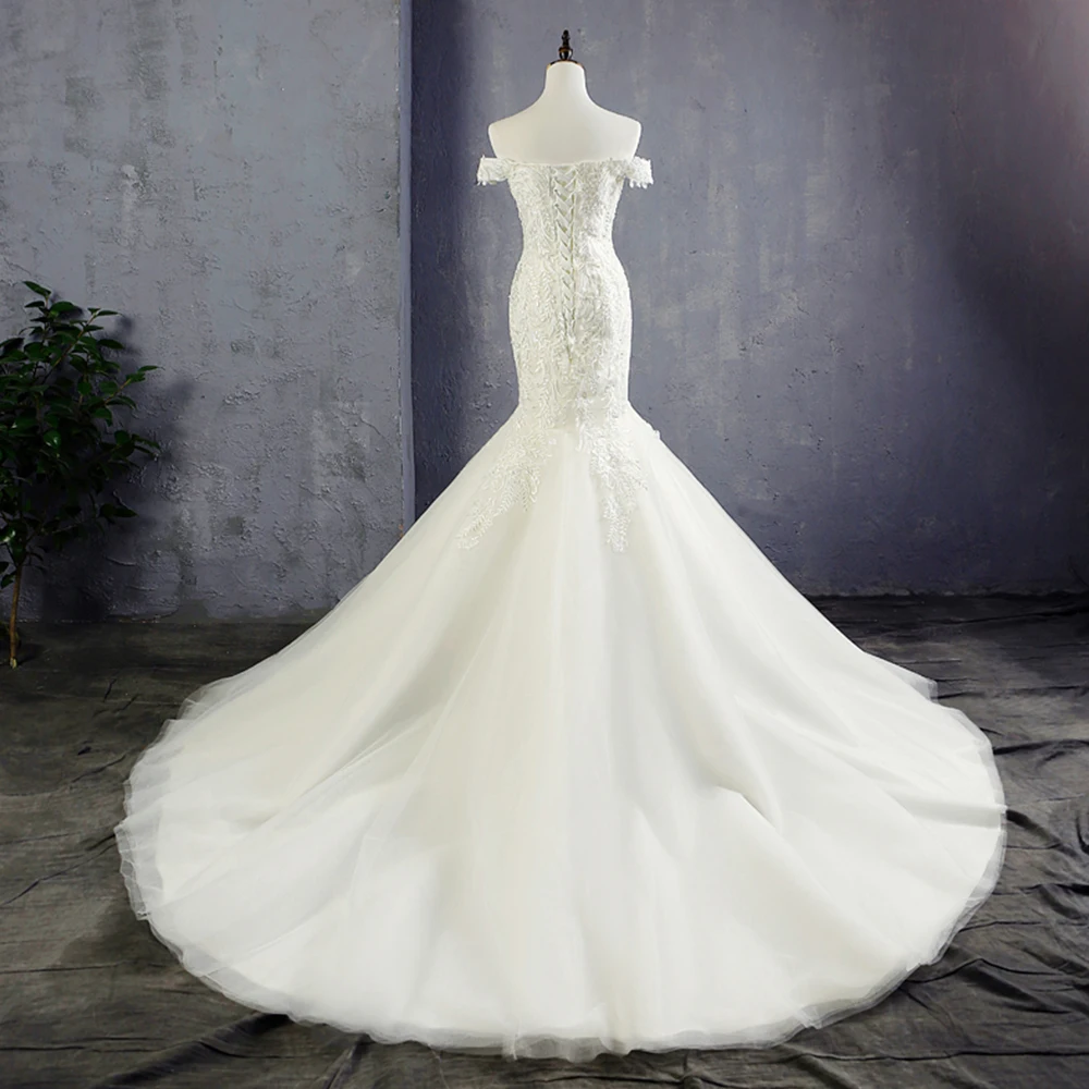 Свадебные платья Русалочки Vestido De Novia Sirena с вырезом лодочкой и короткими рукавами; кружевные тюлевые свадебные платья; Robe Mariage