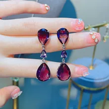  Elegant Pink Water Drop Crystal Pendant Earrings Fashion Simple Popular Rhinestone AAA Zircon Women's Long Earring Ear Jewelry 