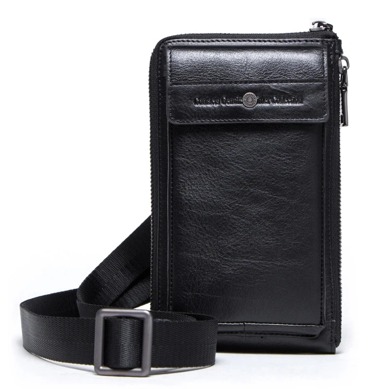 Сумка для мобильного телефона, сумка через плечо, кожаная сумка, Мужская эксклюзивная последняя многофункциональная модная классическая сумка в стиле ретро - Цвет: Черный