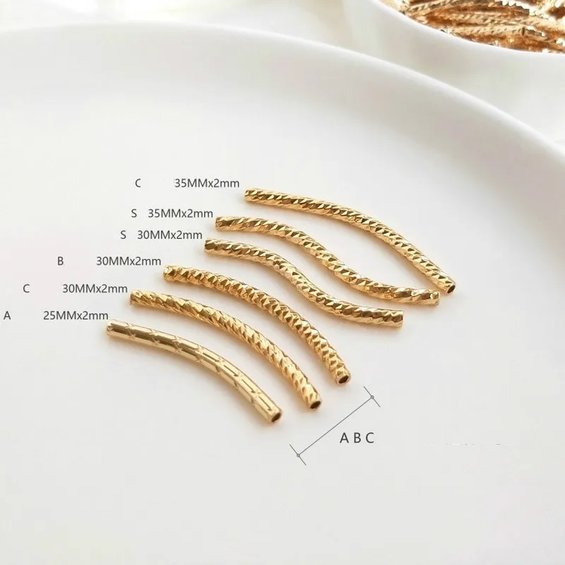 10 개/대 14k 금 도금 결코 페이드 컷 패싯 곡선 파이프 S 모양 관 DIY 수제 Bracelet 끈 보석 액세서리