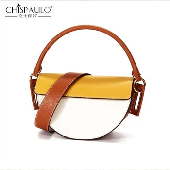 

Luxury Brand Genuine Leather Handbag Patchwork Shoulder Bag Casual Messenger Bags 2020 New Women Bags Fashion Ladies Saddle Bag