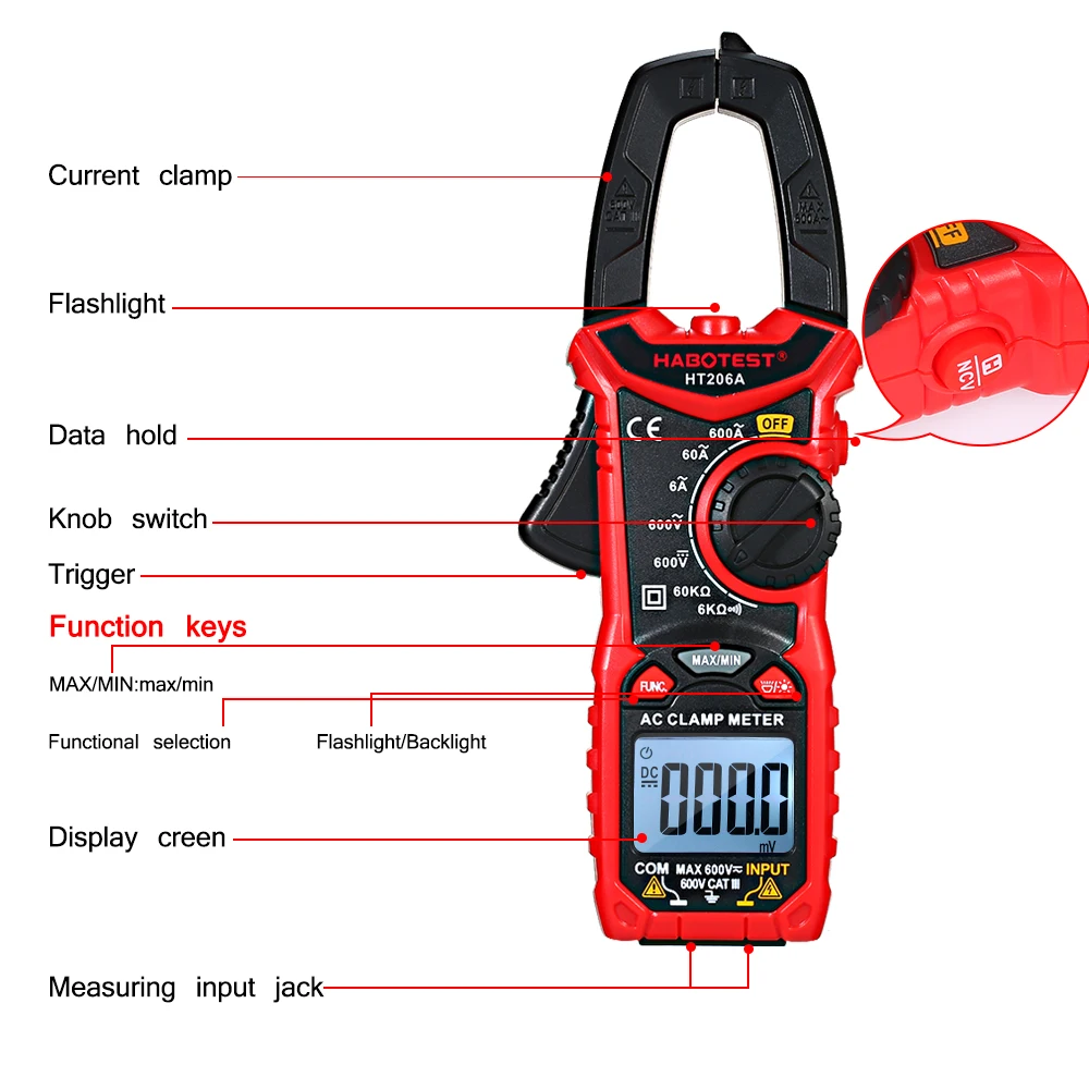 HABOTEST AC/DC Амперметр цифровой клещи для измерения AC/DC Напряжения тока Частота Рабочий цикл тест NCV зажим мультиметр