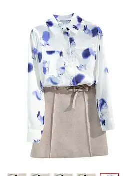

Spring Autumn Women Long Sleeve Shirt Squirrel Ink Tinted White Chiffon Shirt Wild Small Fresh Chiffon Top Blouse GD452