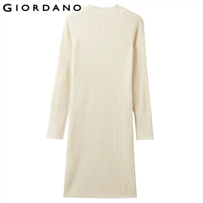 Giordano однотонное трикотажное вязанное платье с круглым вырезом под шею, из натурального хлопка