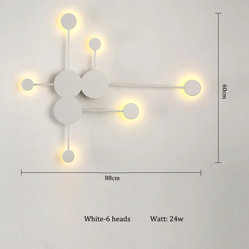 White-6 heads Черный/золотой/белый прикроватный светодиодный настенный светильник для спальни с круглым точечным соединением, настенный светильник-бра, Светильники для помещений, металлический настенный светильник в стиле АР-деко - Цвет абажура: White-6 heads