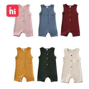 

HIPAC Baby Jumpsuit Infant Baby Girl Boy Clothes Ribbed Knitted Romper Sleeveless One-Pieces Solid Outfits Sunsuit Baby Rompers