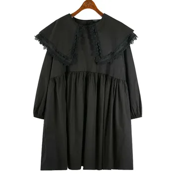 

loose Double Lace Doll Collar Women Dress Plus Size Loose Long Sleeve Dresses Korean Style Spring Women Clothes 2020 ZLL4744