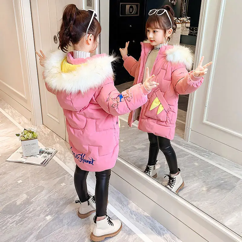 

Children Winter Hooded Coat Thick Warm Long Down Jacket Girls Parka Kids Windbreaker Teen Clothing Outerwear Snowsuit 5-13 Y