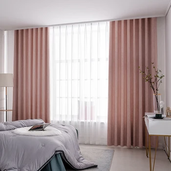 

Solid pink blackout bedroom Chenille curtain for living room, modern grey kitchen pink high shade shower curtains ( #DGSN1911)