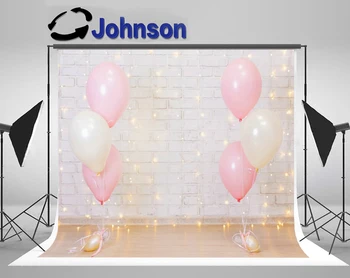 

Discount Pink Balloons Gray Wall Gold Shiny Bulb Baby Party Love background High quality Computer print birthday backdrops