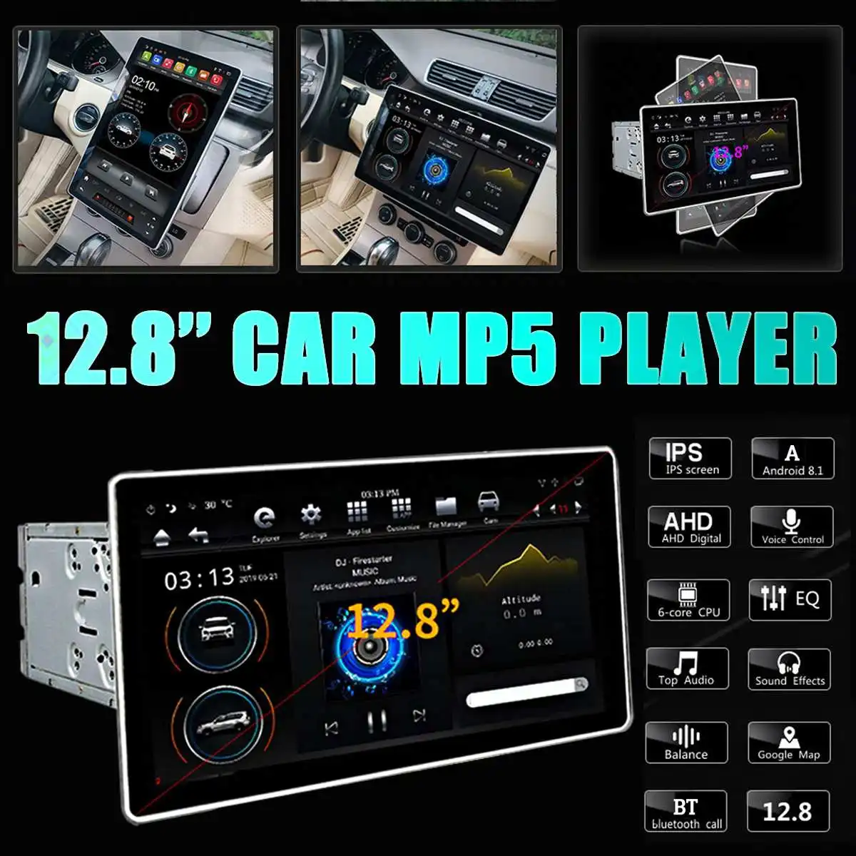 

12.8" 2 Din Car Multimedia Player MP5 Player GPS Navigation HD Touch Screen Wifi GPS Nav Radio Player Mirror Link