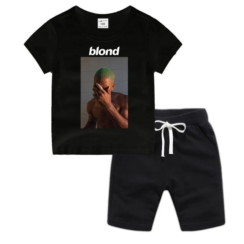 Маленький мальчик и девочек с рисунком в стиле аниме Рисунок Frank Ocean блондинка, хлопковая футболка, летняя детская одежда для