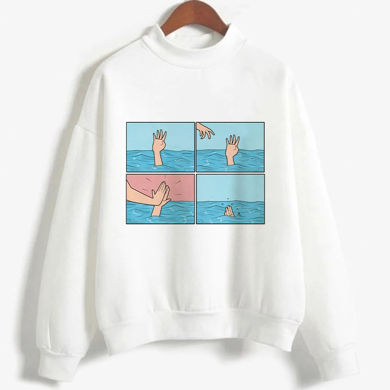 

New Autumn Hoodie Kpop Style Harajuku Casual Women's Top White Sweatshirt My Brain My Depression Funny Print Long Sleeved O-neck