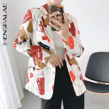 

SHENGPALAE 2020 Fashion Autumn Women Blazers And Jackets Work Office Lady Suit Slim Business Printed Single Breasted Coat ZA5624