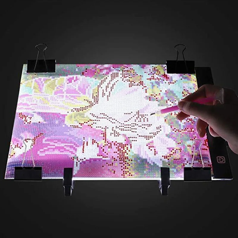 A4 LED Light Pad for Diamond Painting, USB Powered Light Board Kit, Adjustable Brightness with Detachable Stand and Clips