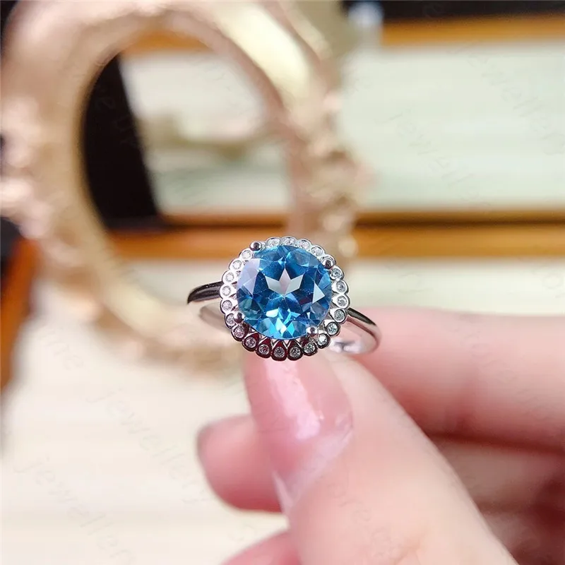 

Natural blue topaz ring 925 silver ladies ring luxury style