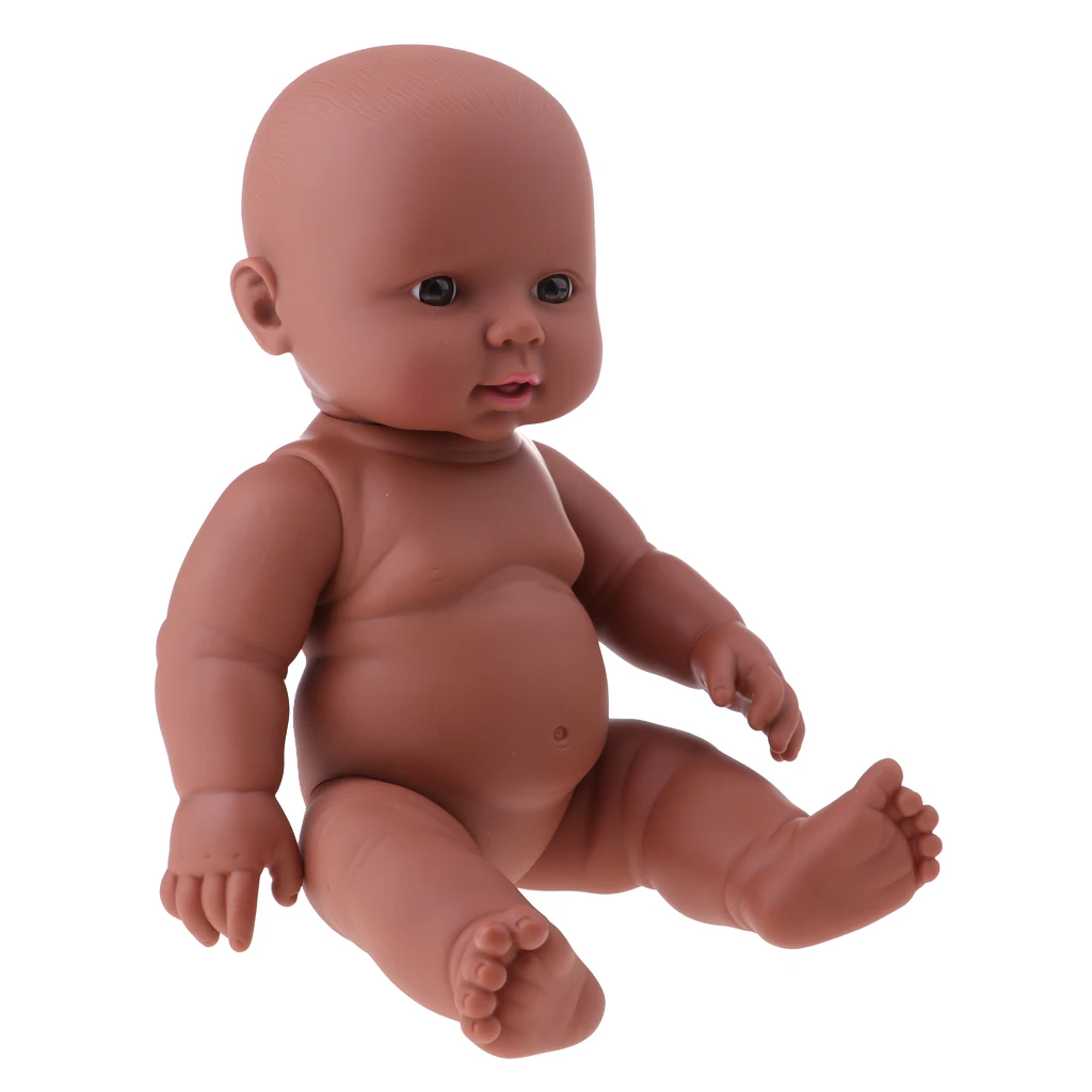 Black 30cm Vinyl Newborn Reborn Baby Girl Doll Kids Sleeping/Bath Play Toy