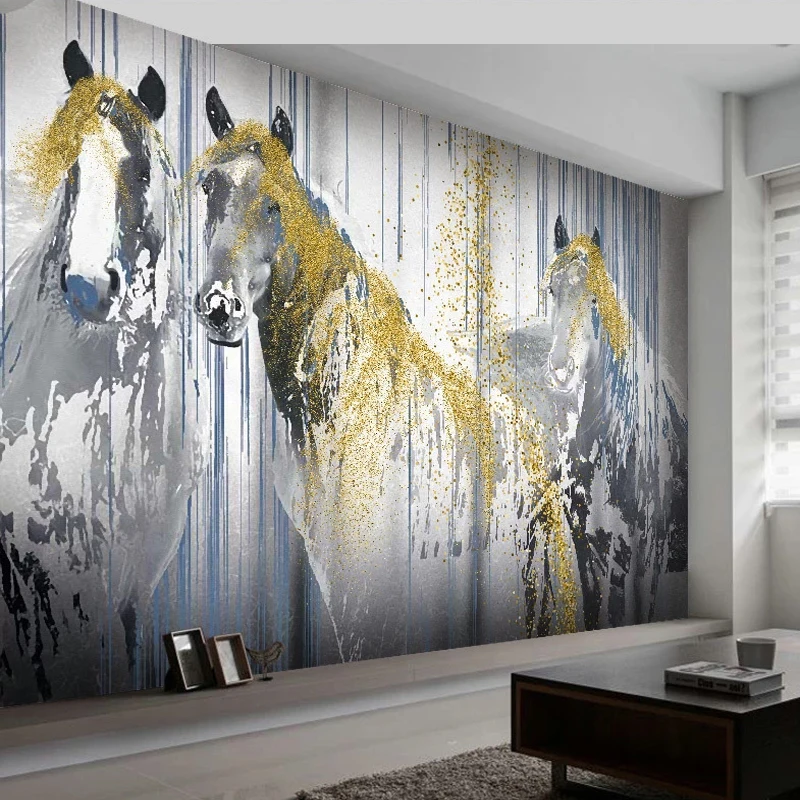 Custom 3D Photo Wallpaper Wall Art Abstract Golden Horse Bedroom Study Living Room Background Wall Paper Mural Papel De Parede