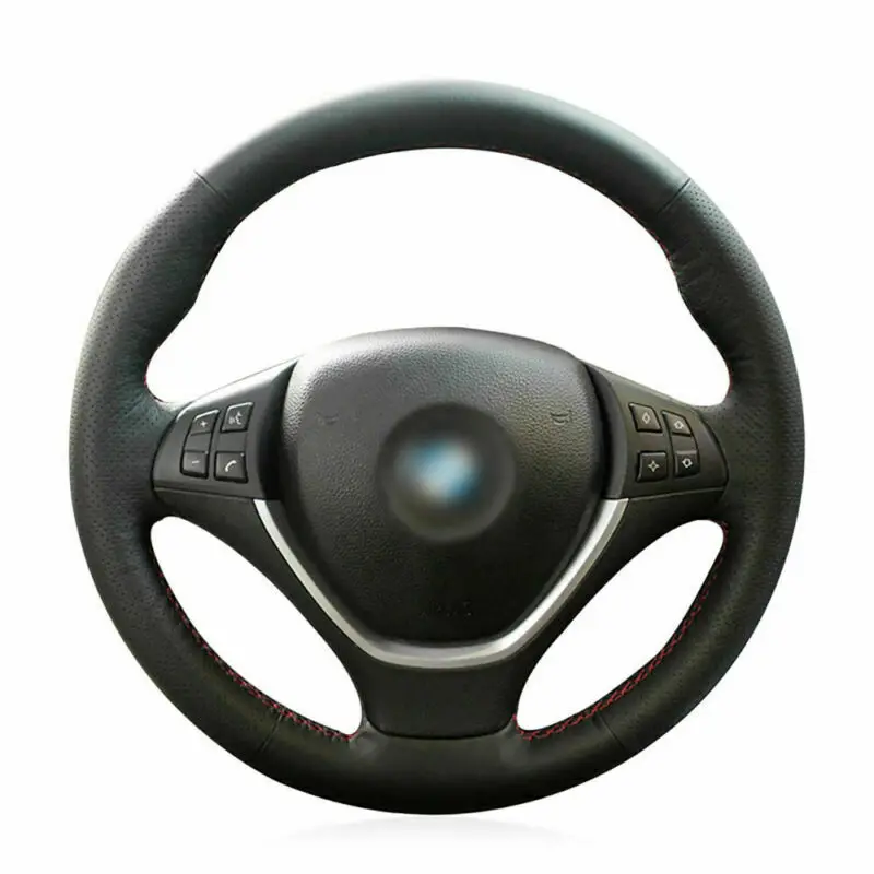

For BMW E70 X5 2008-2013 E71 X6 2008-2014 Top Leather Steering Wheel Hand-stitch on Wrap Cover