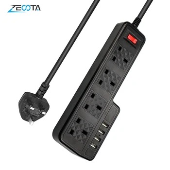 

Mutil Power Strip Surge Protection 4 Way UK Plug Outlets USB Charger Adapter Extension Socket with 2m Cord