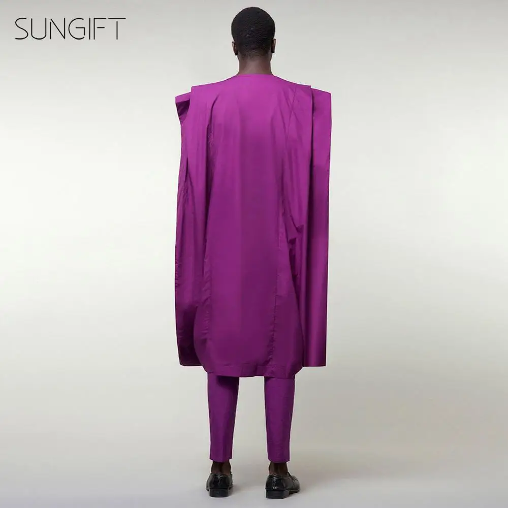 SUNGIFT Men's African Stylish Clothing Printed Agbada Dashiki Top Shirts and Pants Boubous Slim Fit Breathable Outfits 3 Pieces