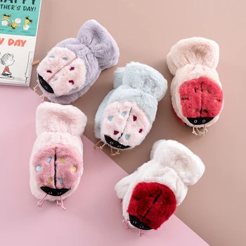 

New 0-3 Years Old Cute Ladybug Cartoon Gloves Winter Knit Wool Newborn Mittens Velvet Thick Kids Keep Finger Warm