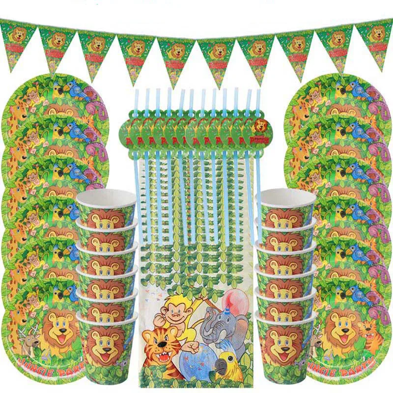 WEIGAO Jungle Party Decoration Lion Tiger Foil Balloons Disposable Tableware Paper Plate Cup Napkin Safari Zoo Party Supplies