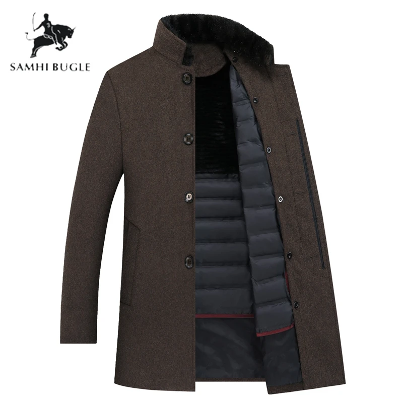 SAMHI BUGLE шерстяное пальто для мужчин, мужские куртки из 90% утиного пуха, толстое шерстяное пальто для мужчин, Мужское пальто больших размеров M-XXXL 8866